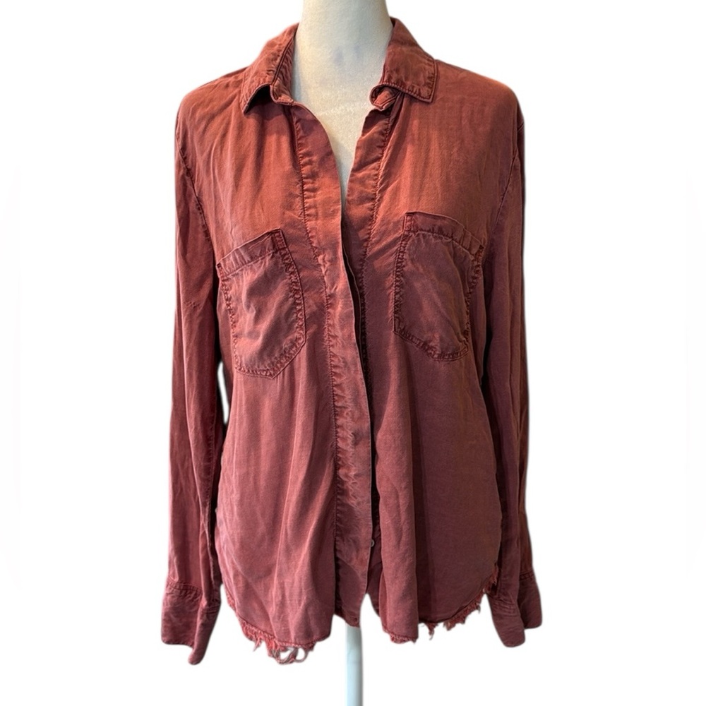 Anthropologie‎ Cloth & Stone FRAY BUTTON FRONT POINT COLLAR TOP Small